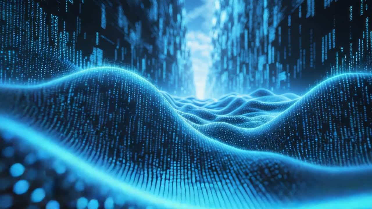 Abstract Digital Data Flow Wavy Landscape