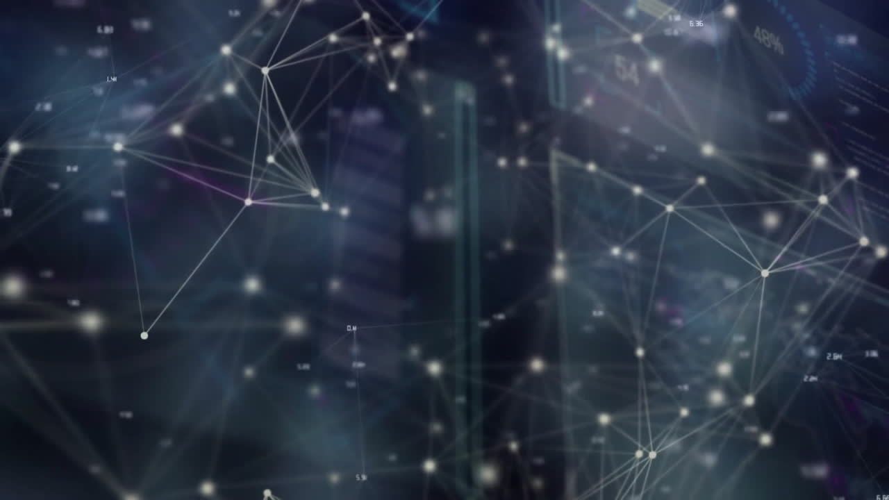Processing data in digital network with animated connections on abstract background