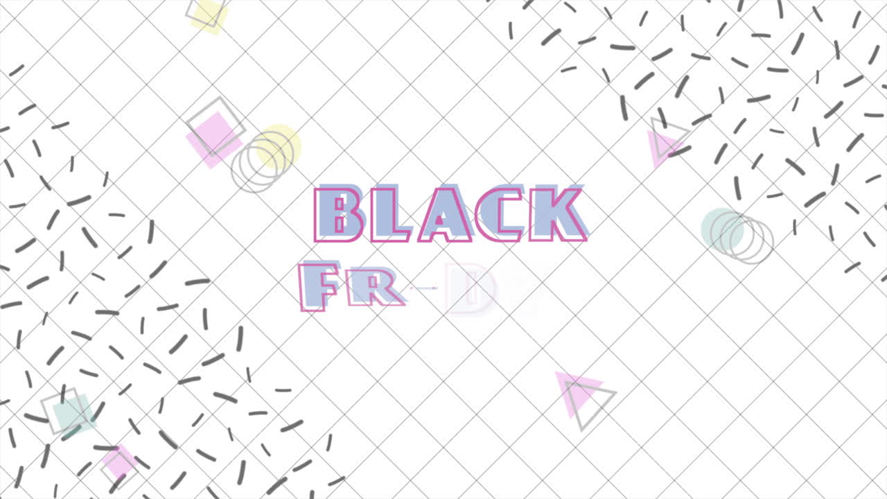 Văn bản hoạt hình Black Friday và nền Memphis với các hình dạng hình học trừu tượng chuyển động 3