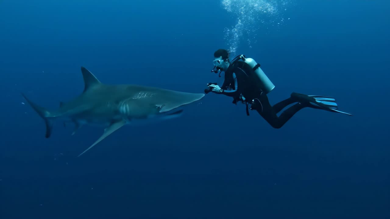 Scuba Diver Encounters Shark Underwater