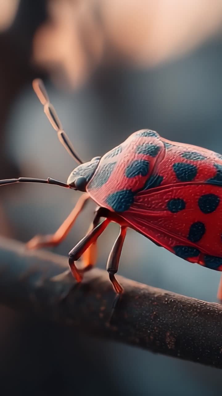 A Close-Up View of a Vibrantly Colored Insect: The Fascinating Details of a Red Bug with Unique Patterns Captured in Nature's Beauty