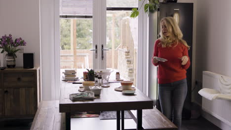 a woman in a dining room