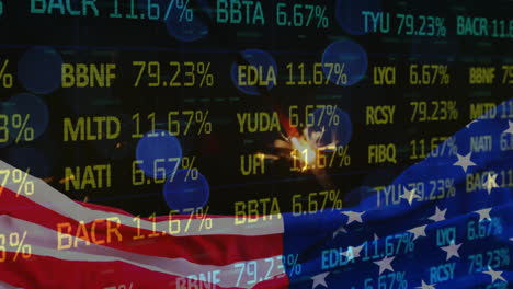 animation of data processing over flag of usa
