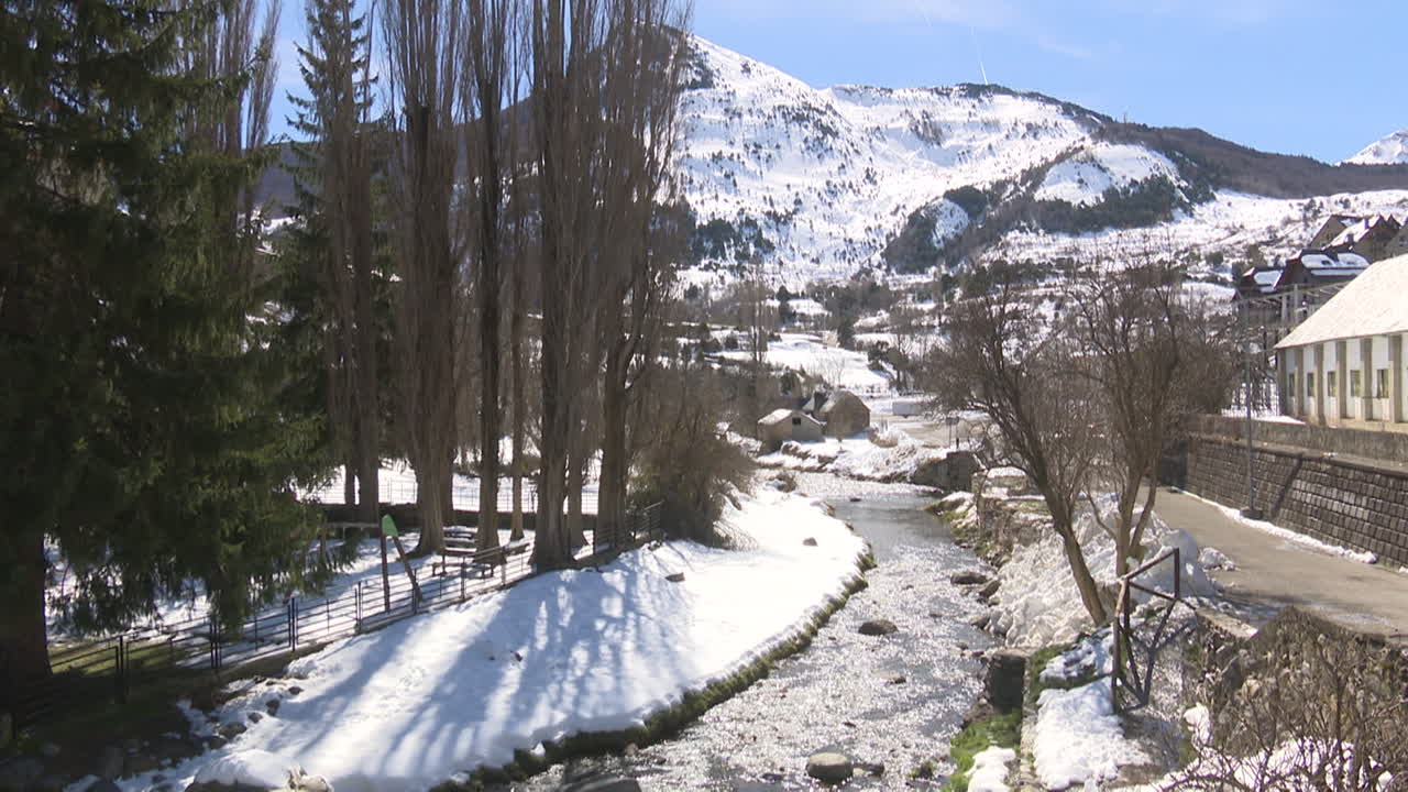Snowy Mountain Village Scene