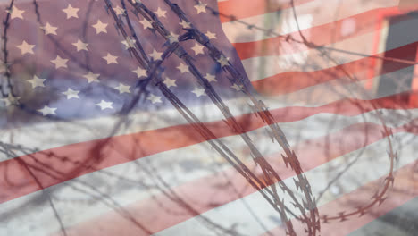 barbed wires against american flag
