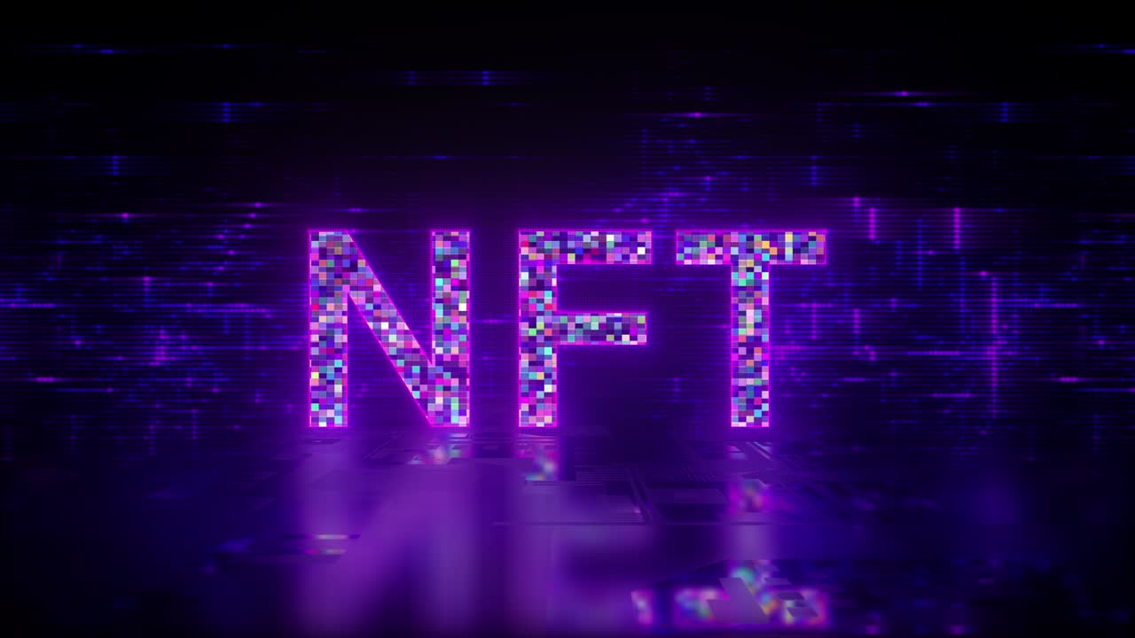 nft texto ciberespacio fondo futurista, tecnología digital del futuro token no fungible fondo abstracto.
