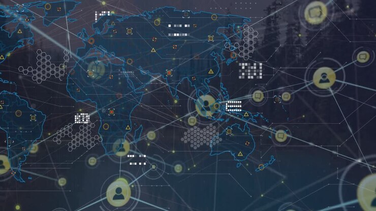 Composition of network of connections over world map