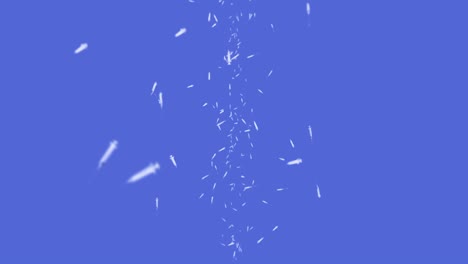 volando muchas jeringas para la inyección en fondo azul. concepto médico. vacuna contra el virus. terapia de atención médica. animación de bucle 3d.