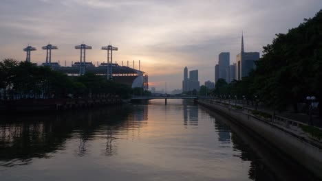 sunset sky guangzhou city pearl river center panorama 4k china