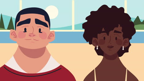 young interracial couple characters animation