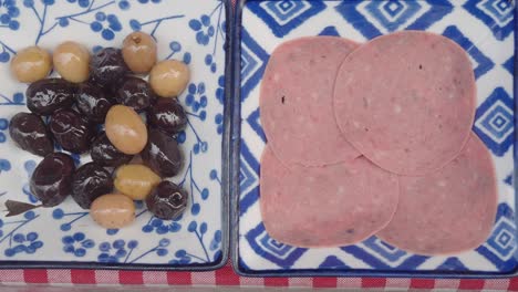 turkish breakfast platter with olives and ham