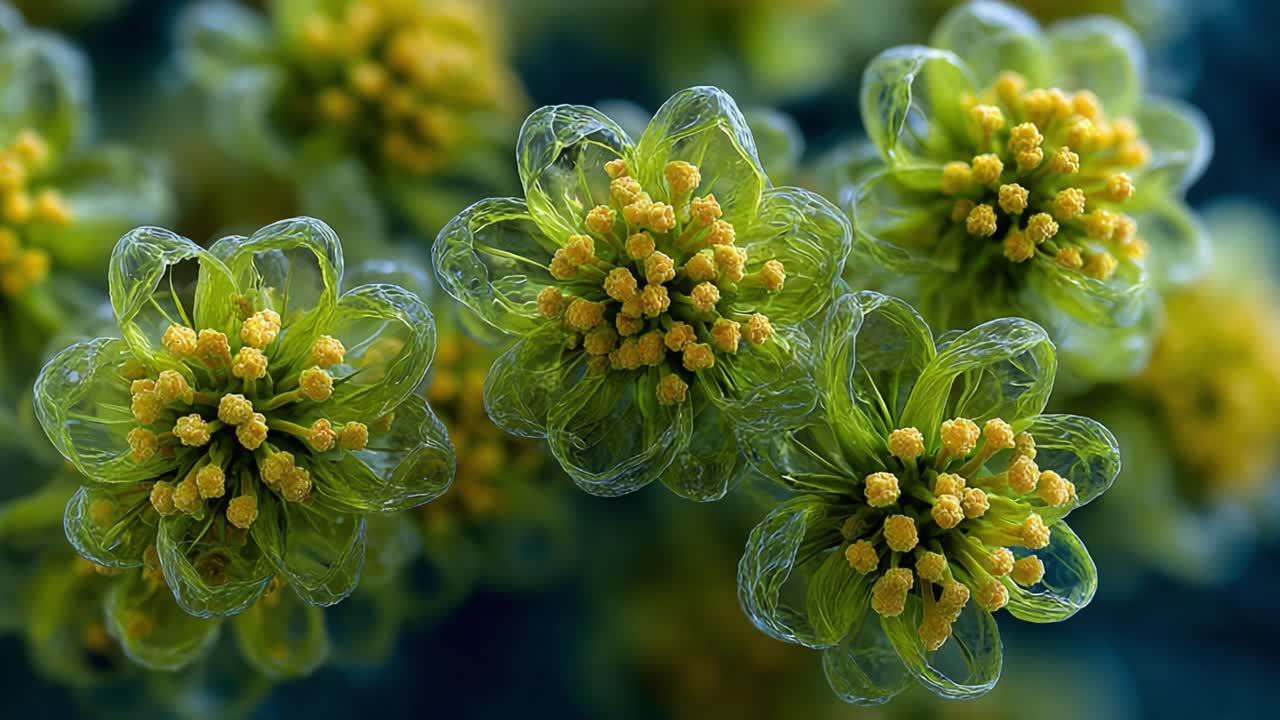 A Captivating Close-Up of Vibrant Green Floral Patterns with Delicate Yellow Stamen: Nature's Intricate Design Showcased in Stunning Detail