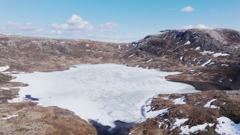 frozen mountain lake pålvatnet in steinsdalen, norway