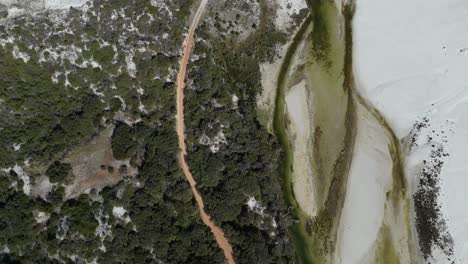 Aerial-panoramic-view-of-the-white-sandy-Bremer-beach-in-Australia