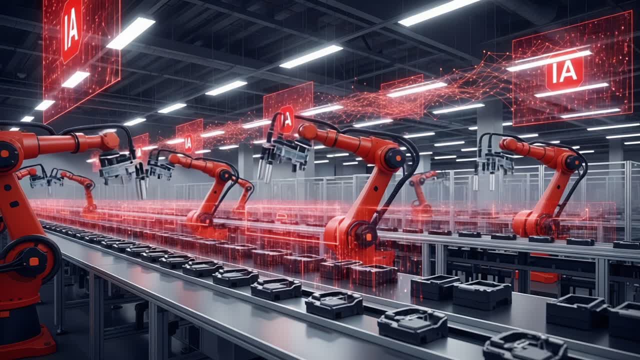 Advanced Robotics in Automation: A Futuristic Assembly Line Powered by Intelligent AI Systems, Showcasing Efficient Manufacturing Processes and Innovative Technology