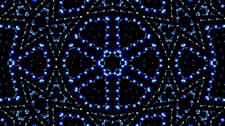 light wave abstract dots set blue color kaleidoscope black background