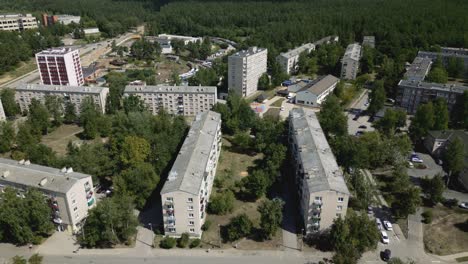 Baltic-city-neighbourhood-with-USSR-style-apartments-in-forest-during-summer