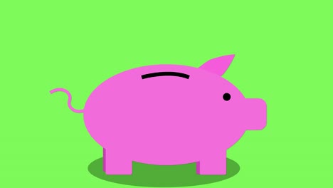 piggy bank money saving concept, looping animation green