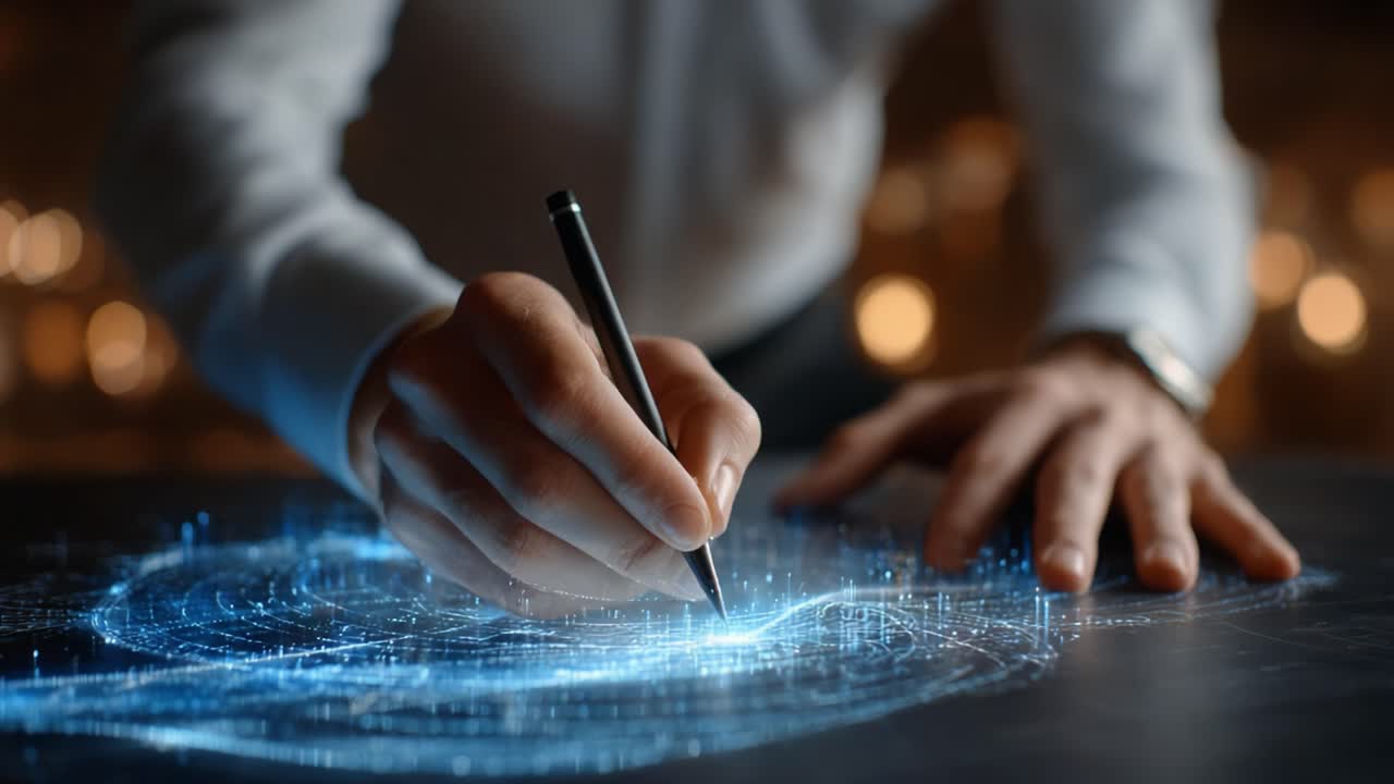 Exploring Digital Creativity: A Journey of Imagination and Innovation as a Hand Crafts a Dynamic Visual Representation with Light and Digital Elements