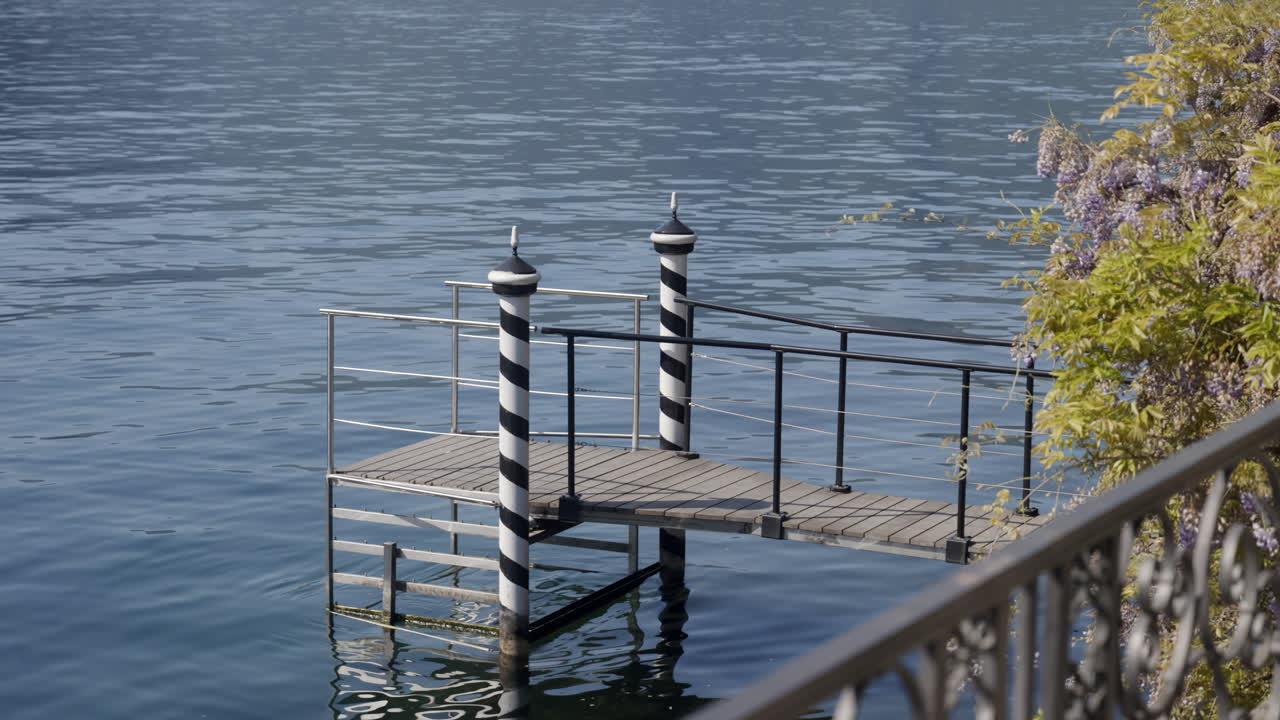 Picturesque Lake Pier with Wisteria