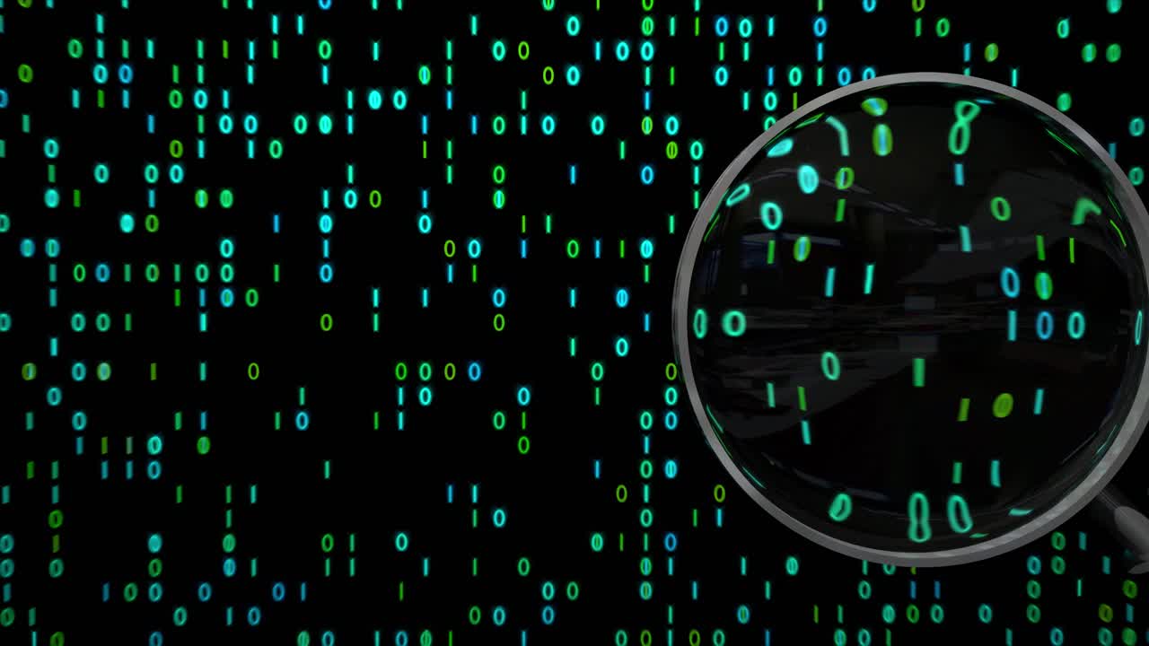 Données sous loupe, binaire, espionnage 4K