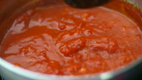 tomato sauce stirred in saucepan