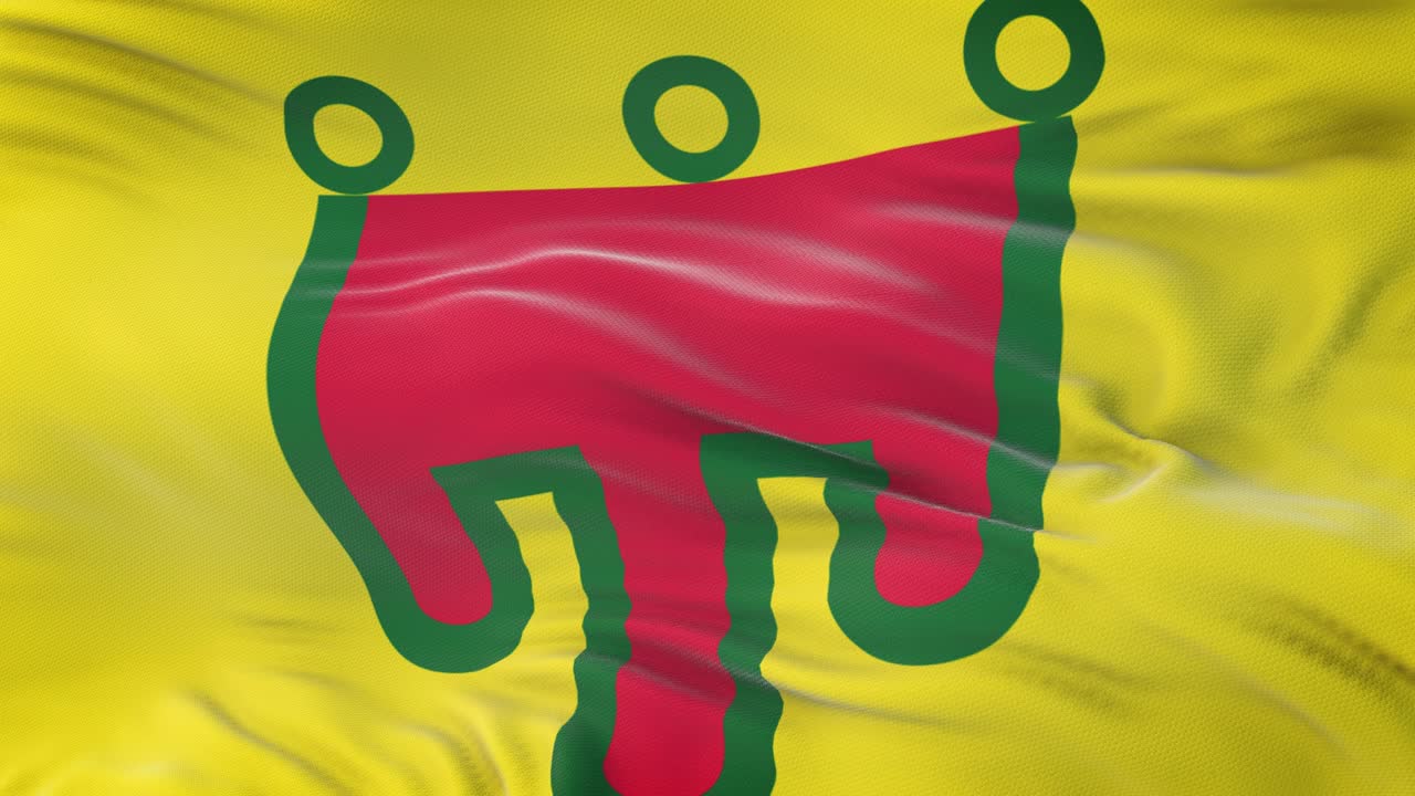 Auvergne (Region of France) flag waving in the wind with highly detailed fabric texture. Seamless loop