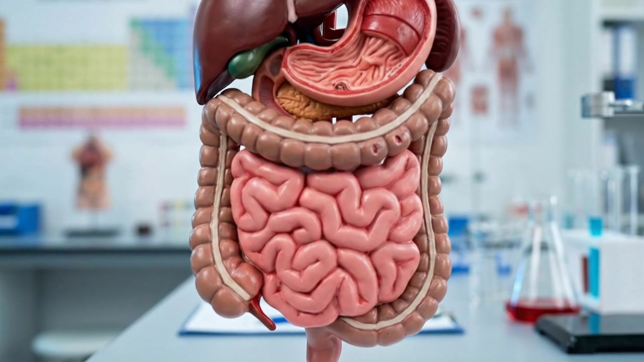 Detailed medical illustration of human digestive system