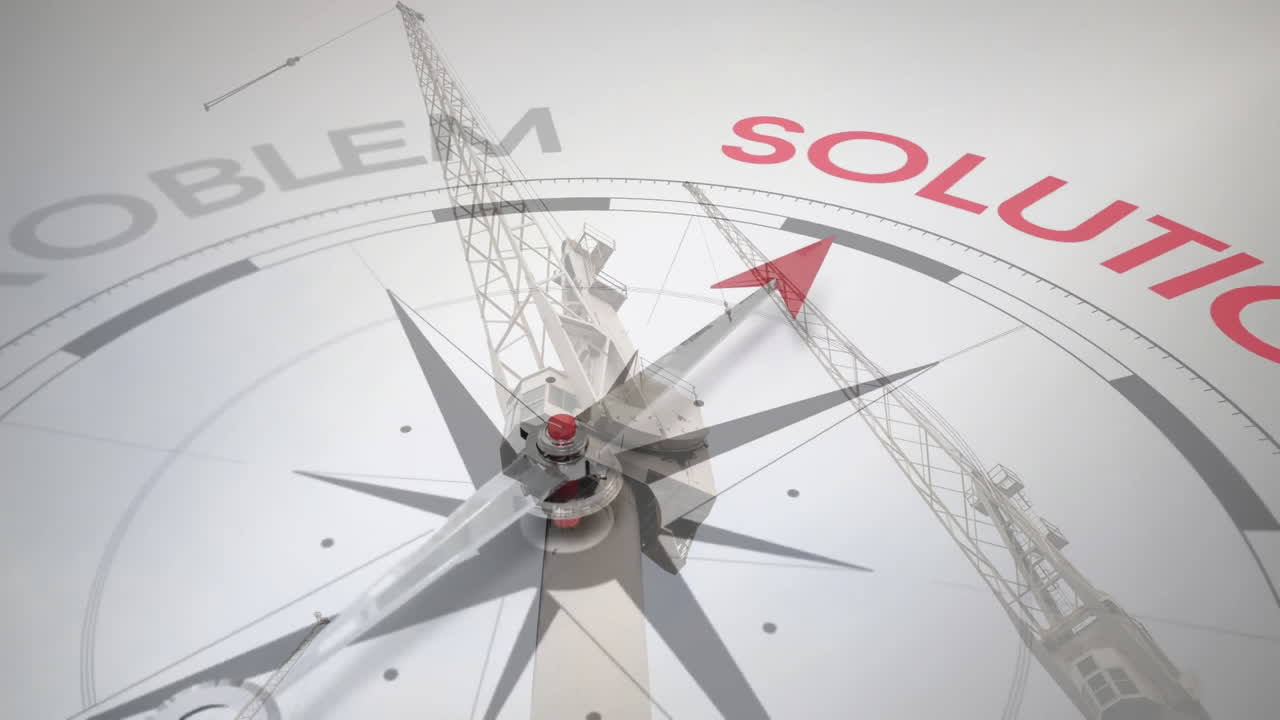 animación de la brújula girando con motivación y texto de negocios sobre el astillero