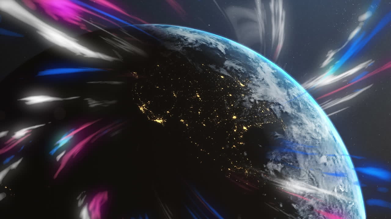 지구 위에 빛나는 빛의 흔적의 애니메이션