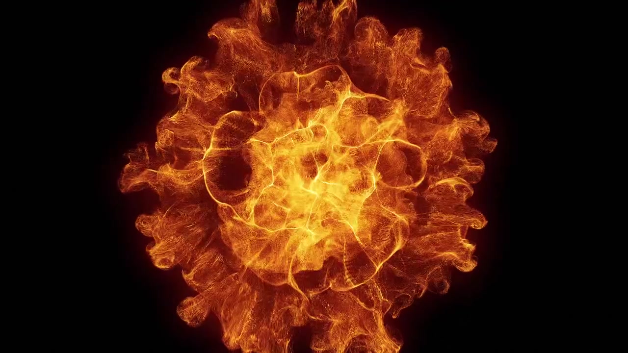 Abstract Glowing Fire Particle Explosion on Black Background