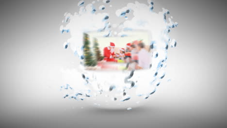 animación de feliz navidad sobre papá noel distribuyendo regalos