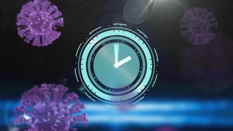 Animation-of-covid-19-cells-over-clock