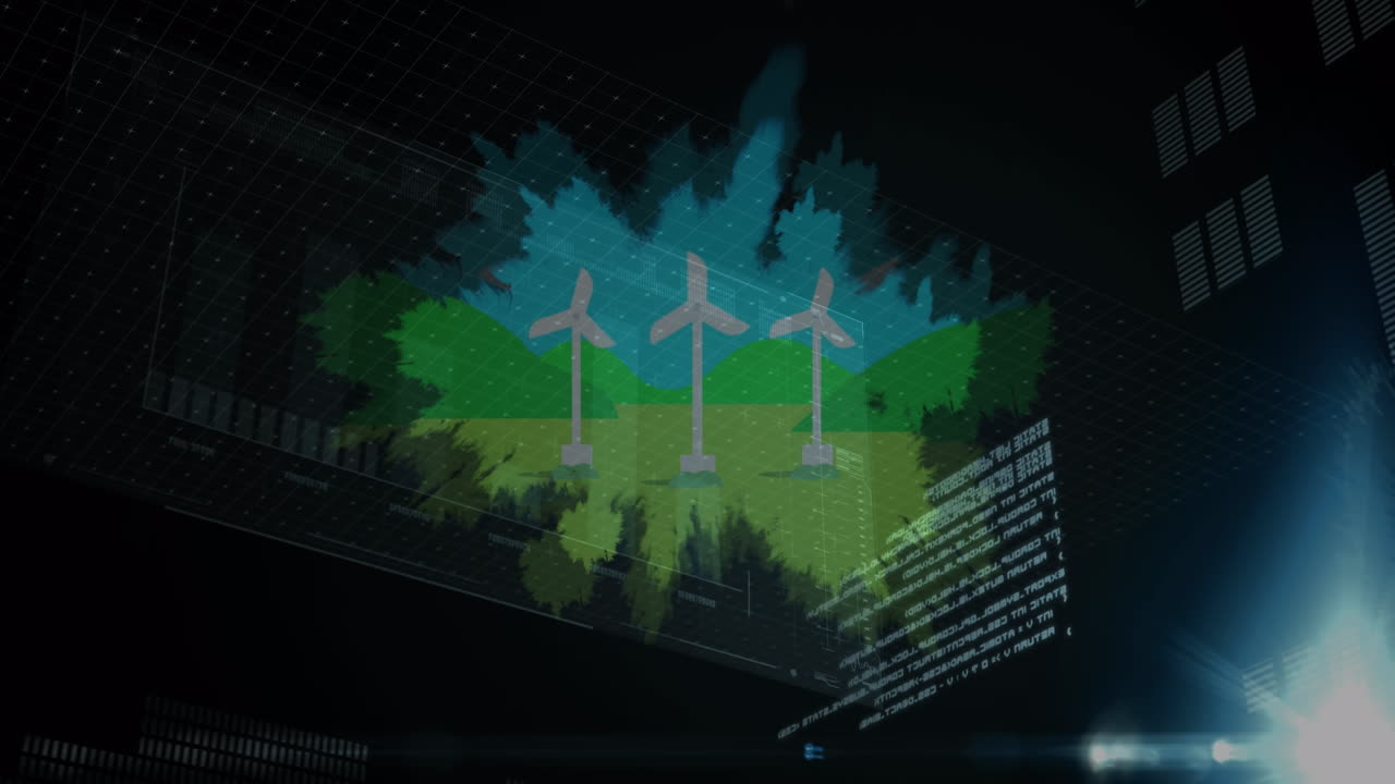 풍력 터빈에서 데이터 처리의 애니메이션