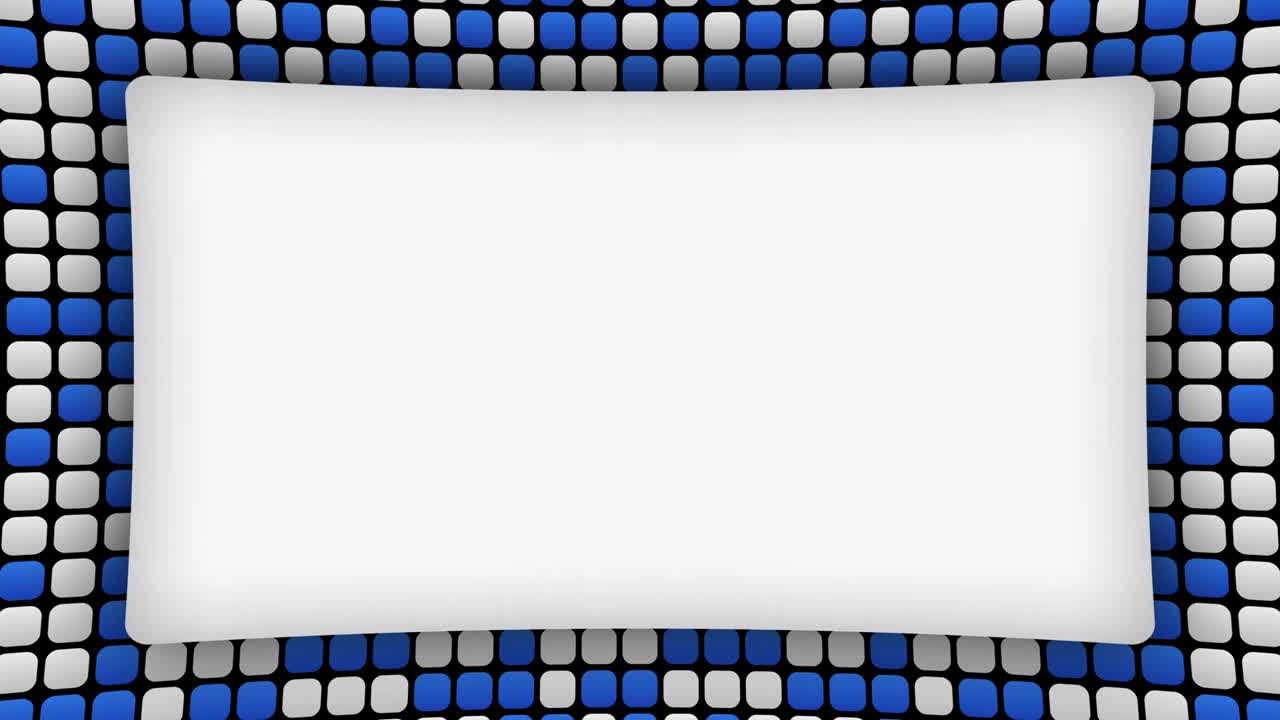 White and blue rectangles frame animated background