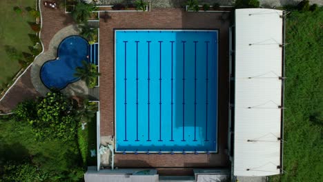 aerial top down of a blue olympic sized