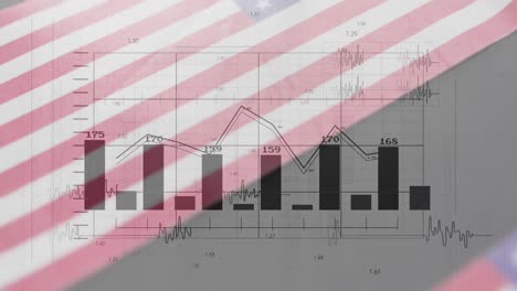 animation of data processing over flag of america