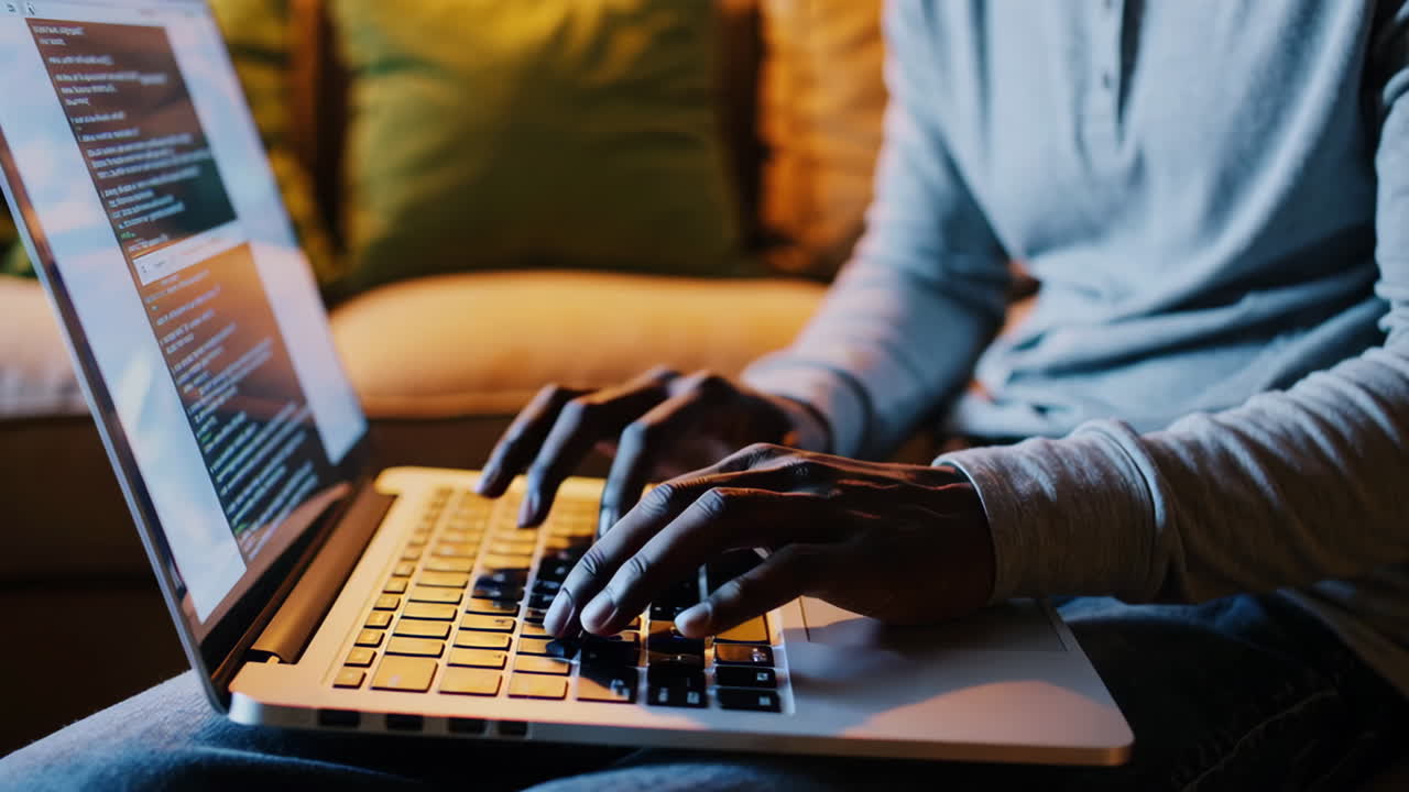 Person coding on a laptop