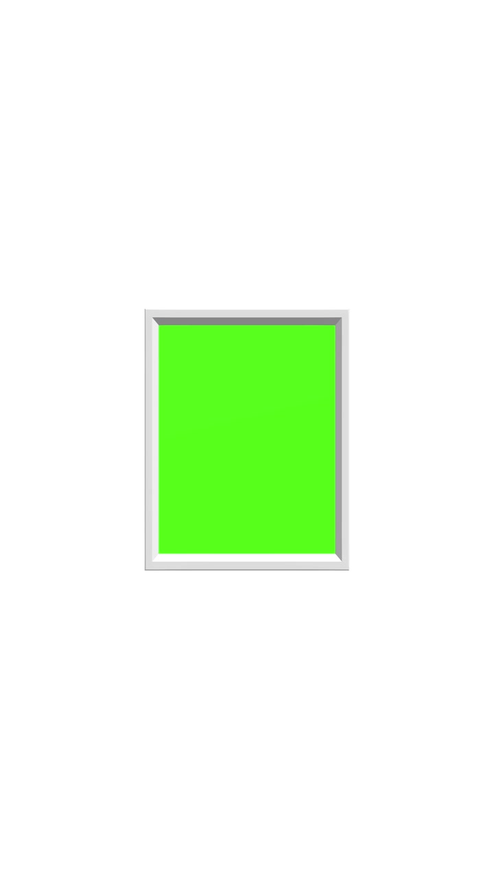 Cadre d'écran vert avec espace blanc, petit panneau d'incrustation (chroma key), bordure argentée et disposition épurée et minimale.