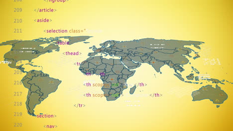 animación de iconos ecológicos y procesamiento de datos sobre el mapa del mundo