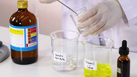 chemical reaction demonstration with iodine and starch