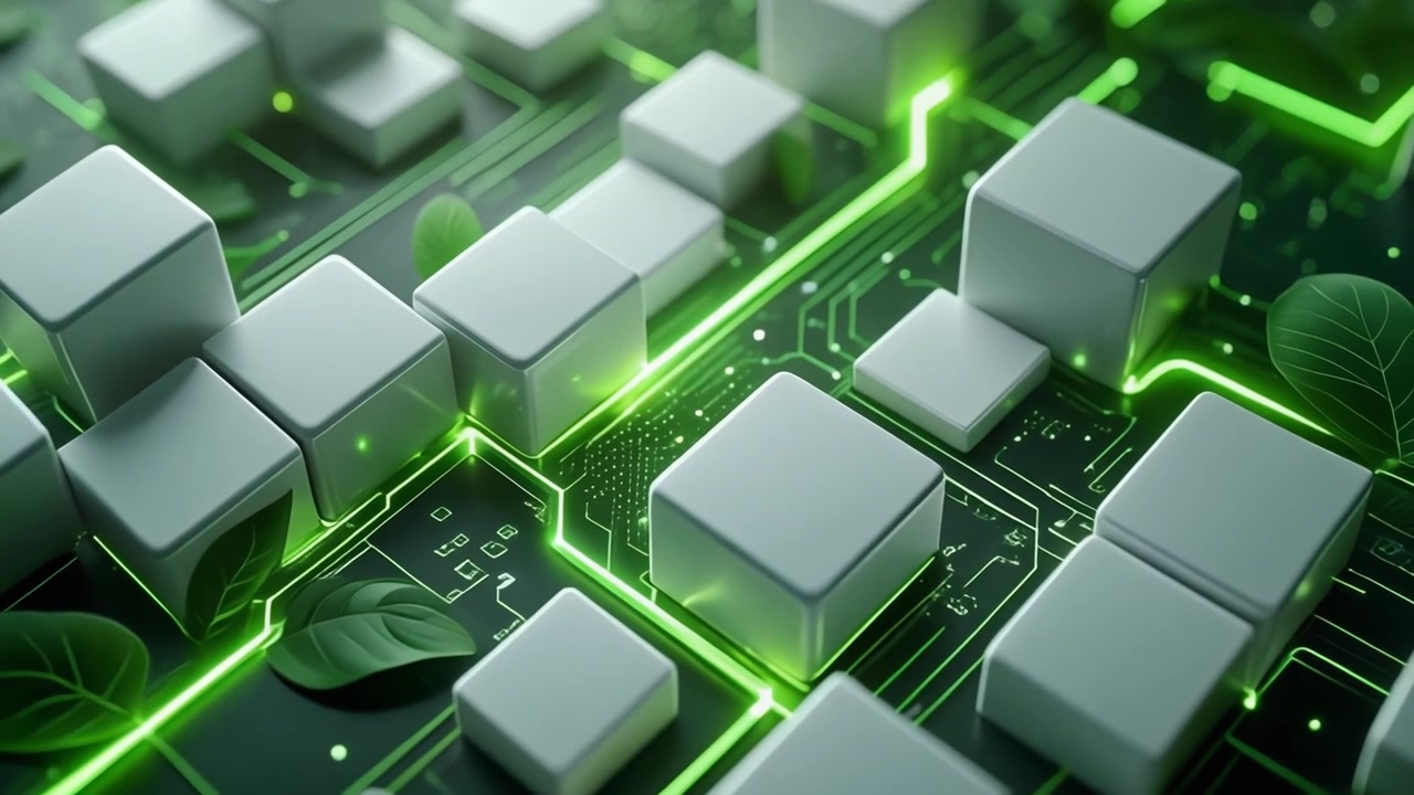 Abstract Concept of Green Technology with Circuit Board and White Cubes