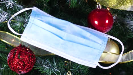 covid 19 christmas time, face mask prevention of covid 10 on christmas tree