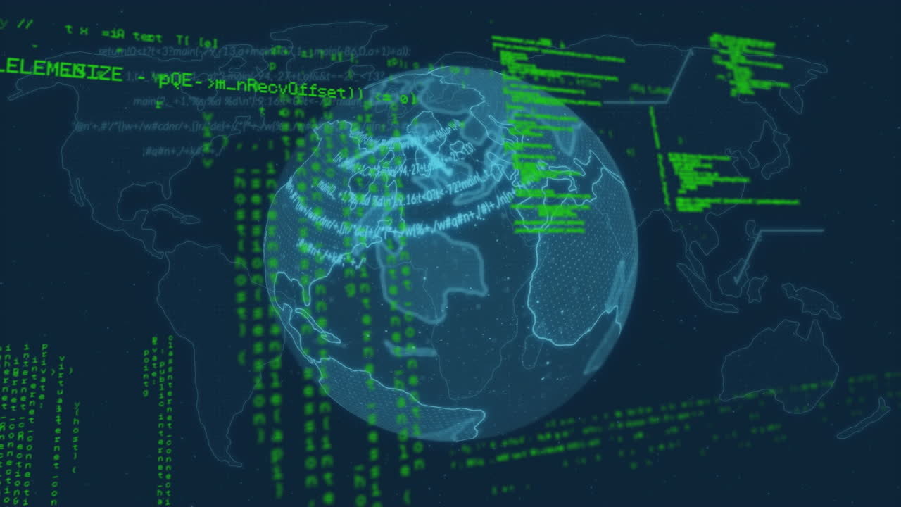 Animation of data processing and networks of connections over grind