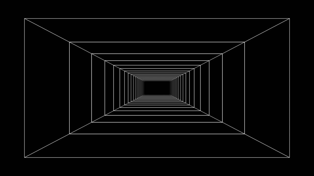 Abstract geometric tunnel with wireframe design, representing digital depth and motion