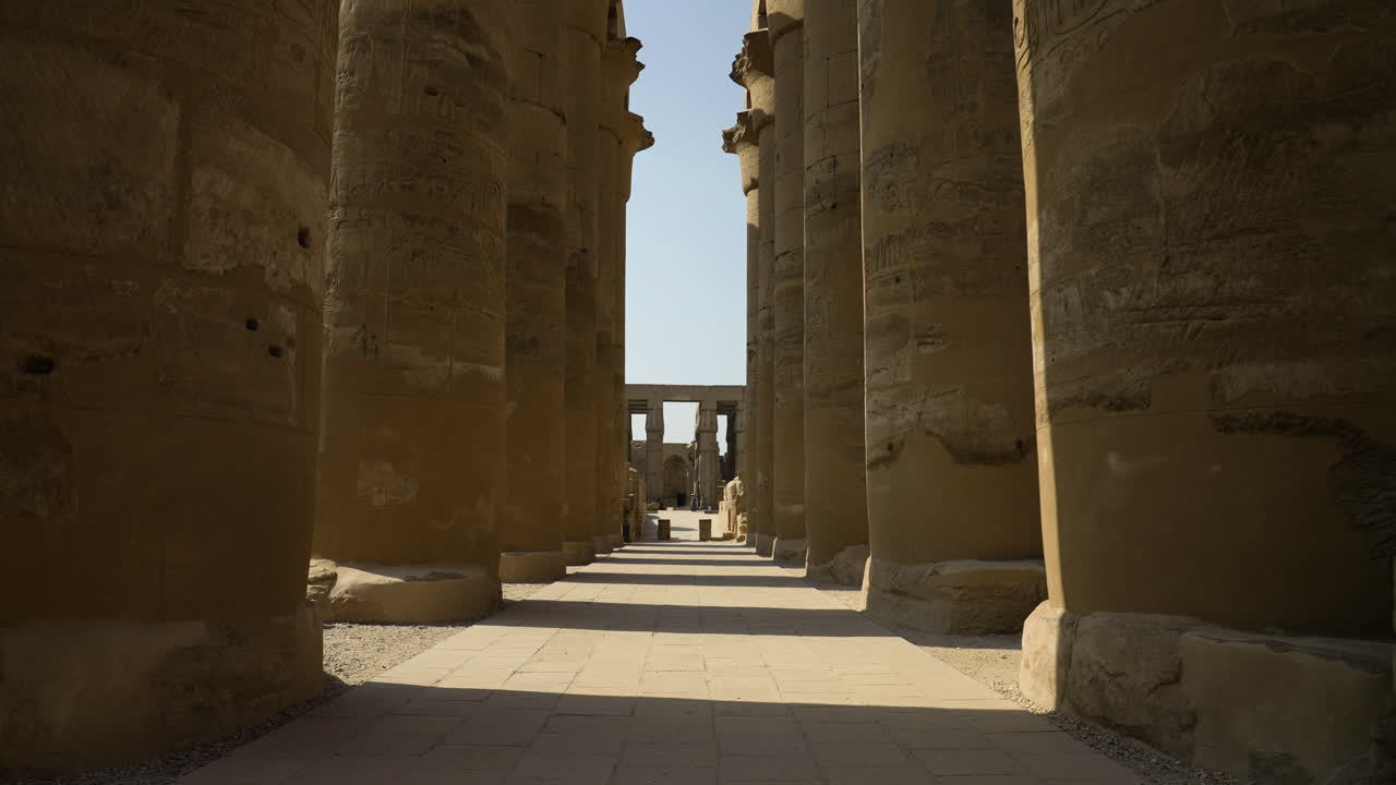 columnas antiguas en el templo de luxor, luxor, egipto - tiro inclinado hacia abajo