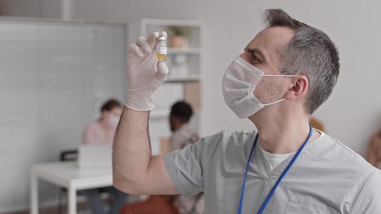 Doctor Holding Ampoule and Posing