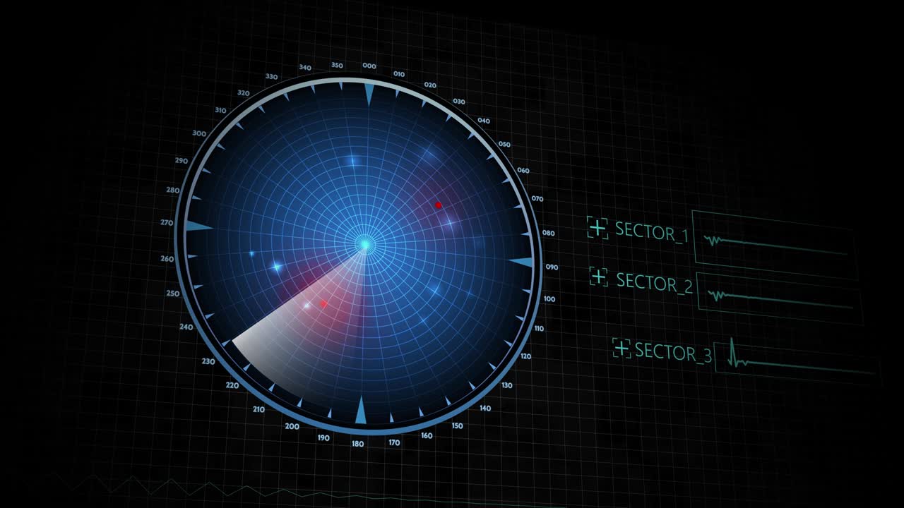 búsqueda de escáner de radar para aviones y barcos enemigos. vista en 3d de escaneo de radar con resolución de 4k.