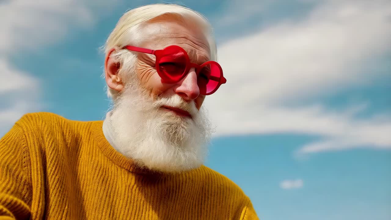 hombre de edad avanzada con gafas de sol en forma de corazón