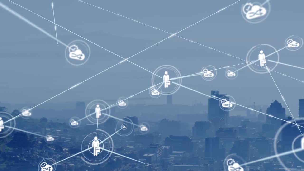 도시 풍경에 대한 연결 네트워크의 애니메이션